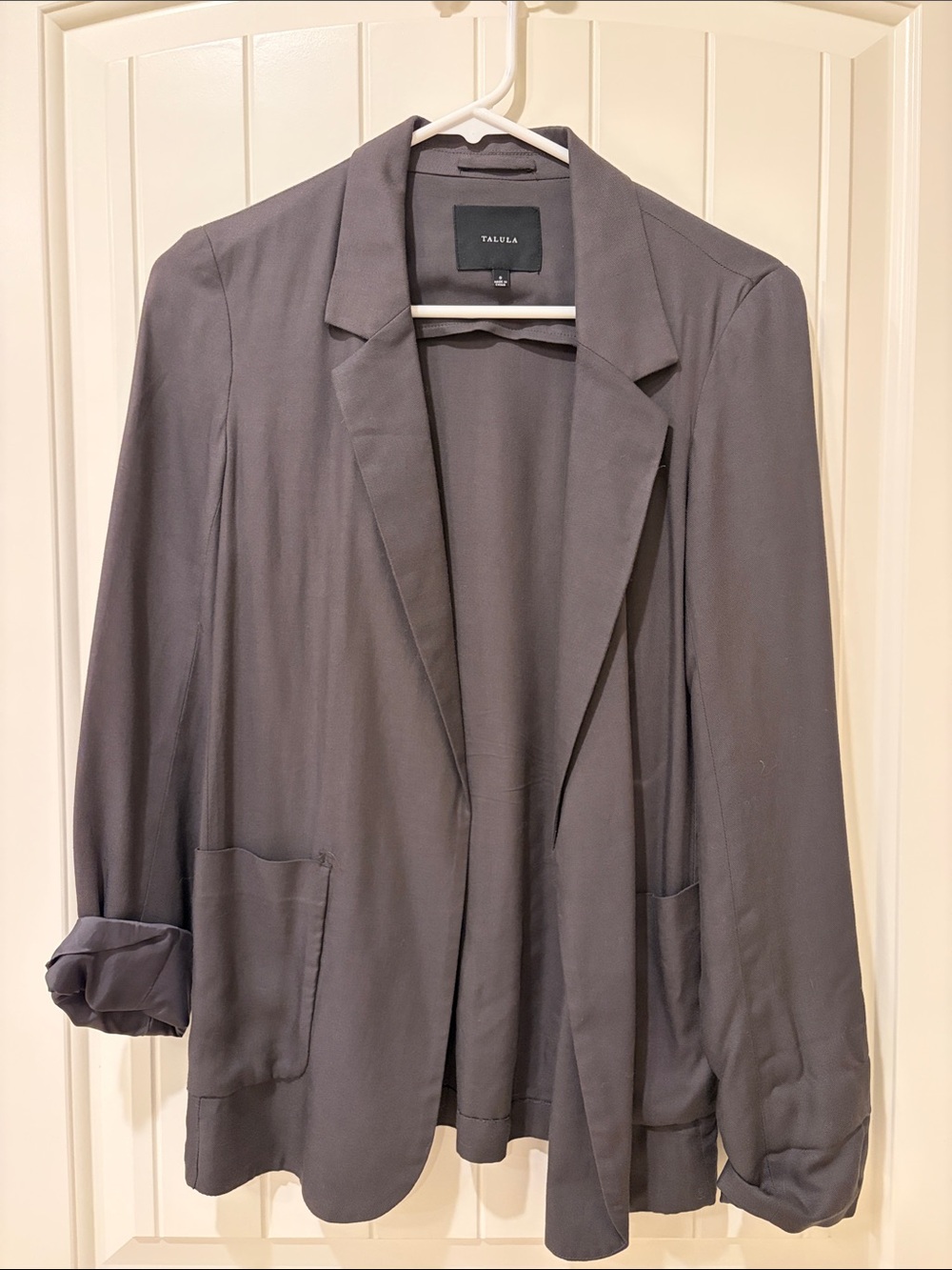 Aritzia Talula Charcoal Open-Front Blazer